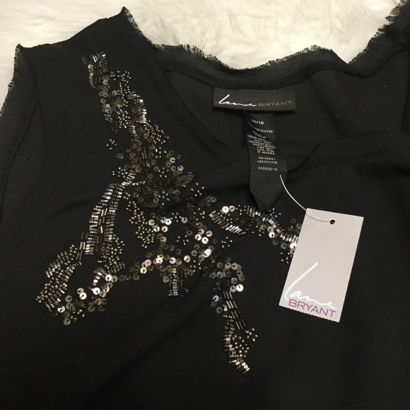 LANE BRYANT sz 14/16 Blouse Sleeveless Fancy Silver Highly Embellished Black - Picture 5 of 6